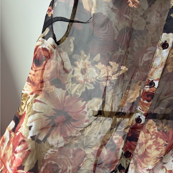 Wet Seal Chiffon Collared Floral Sleeveless Tank Top Blouse Brown Red Tan Black - Picture 4 of 4